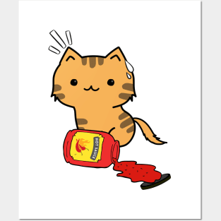 Funny Orange Cat Spilled Hot Sauce Posters and Art